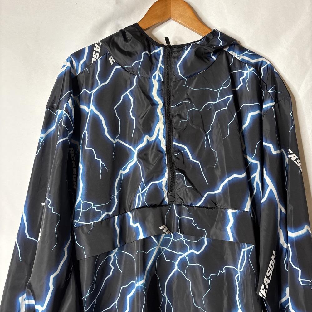 Reason Windbreaker Jacket Men's 4XL Lightening Hoodie Black‎ Blue Read - Picture 2 of 9
